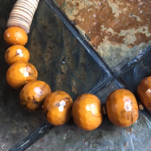 RJ Graziano Wood Faceted Beaded Statement Necklace Designer Vintage - Picture 4 of 6